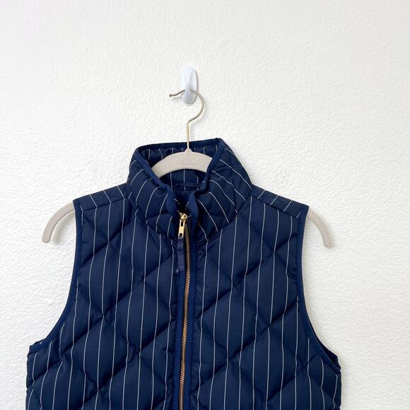 [J. Crew] Navy Blue Excursion Vest Striped Quilted Down Filled Puffer Vest Sz XS - Picture 8 of 10